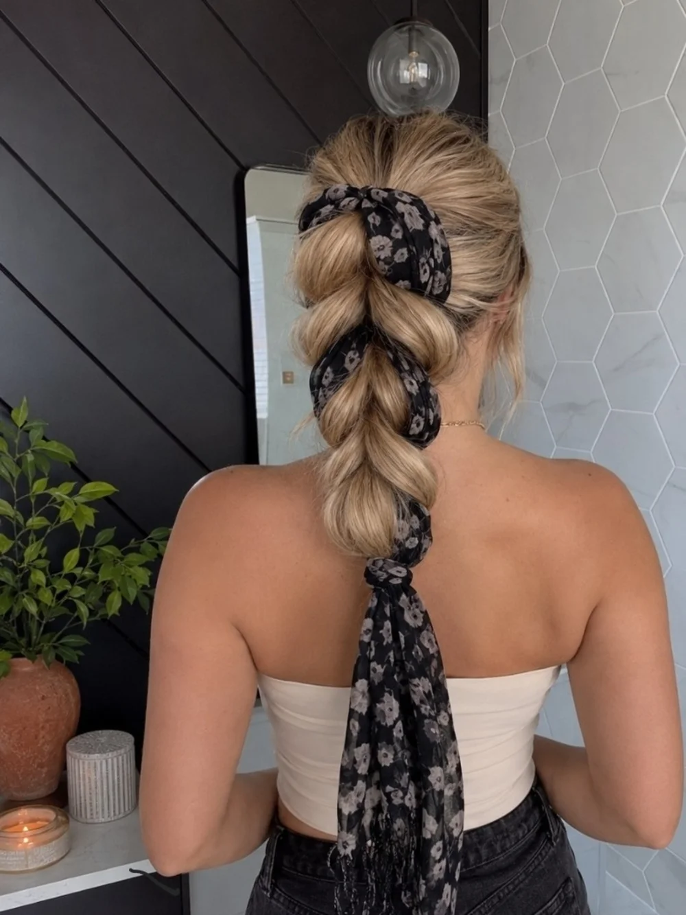 4/$15 Boho Braid Tassel Scarf Black White Hair Accessories Women's Summer Style